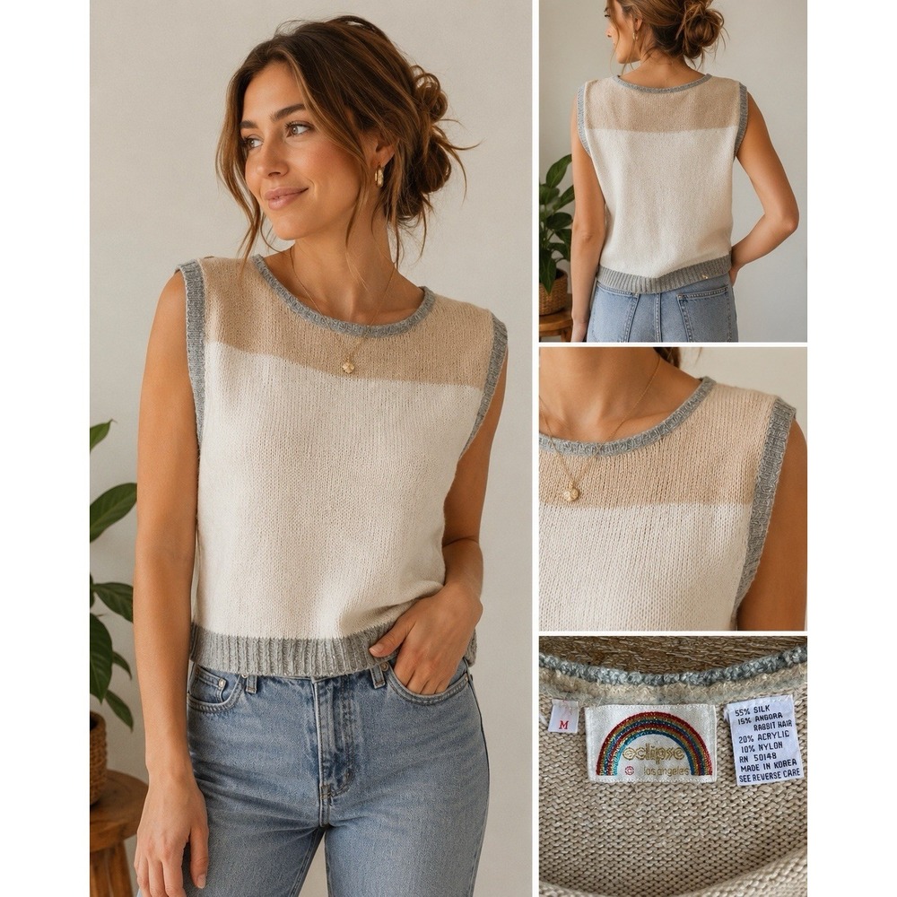 Vintage Eclipse Los Angeles Silk Angora Sweater Vest Medium Lightweight